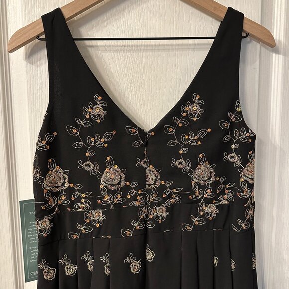 Coldwater Creek NWT 10 Black Metallic Embroidered Sequin Floral Fit Flare Dress - Picture 7 of 10